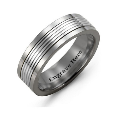 Men's Tungsten Inlay Band Ring - Handmade By AOL Special