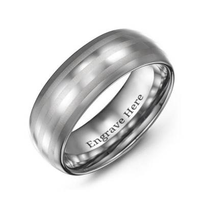 Men's Tungsten Polished Triple Stripe Satin Centre Ring - Handmade By AOL Special