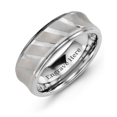 Men's Tungsten Ring with Diagonal Brushed Stripes - Handmade By AOL Special