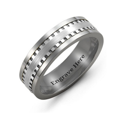 Men's Vertical Grooved Centre Tungsten Band Ring - Handmade By AOL Special