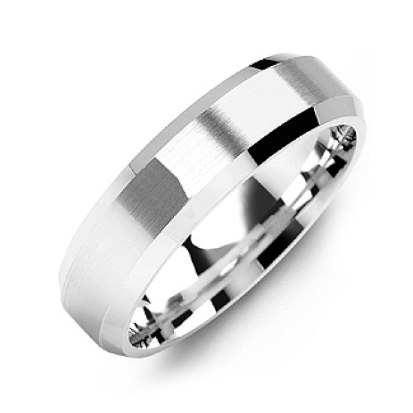 Modern Brushed Men's Ring with Beveled Edges - Handmade By AOL Special