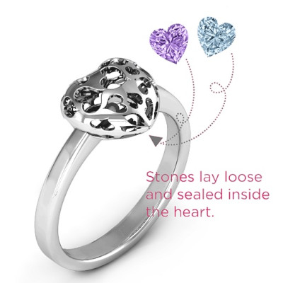 Petite Caged Hearts Ring with 1-3 Stones - Handmade By AOL Special