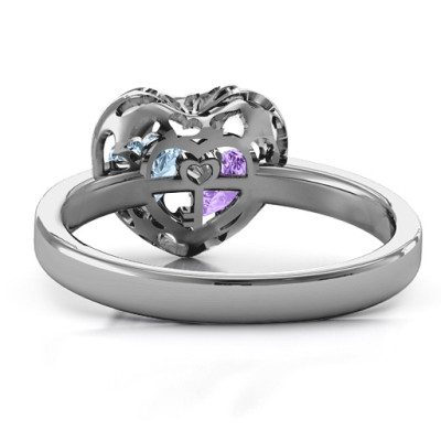 Petite Caged Hearts Ring with 1-3 Stones - Handmade By AOL Special
