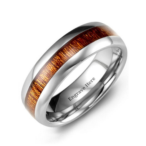 Polished Tungsten Ring with Koa Wood Insert - Handmade By AOL Special