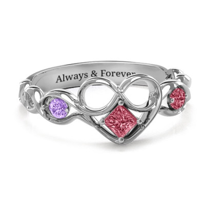 Shimmering Infinity Princess Stone Heart Ring - Handmade By AOL Special