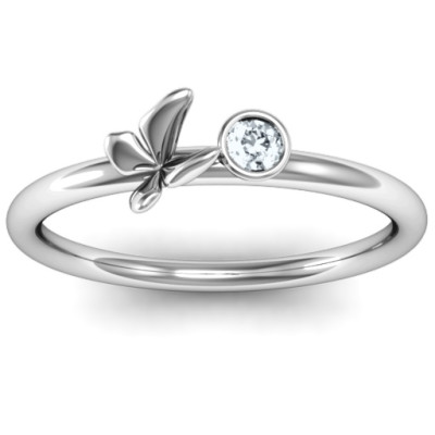 Soaring Butterfly with Stone 'Flower' Ring - Handmade By AOL Special