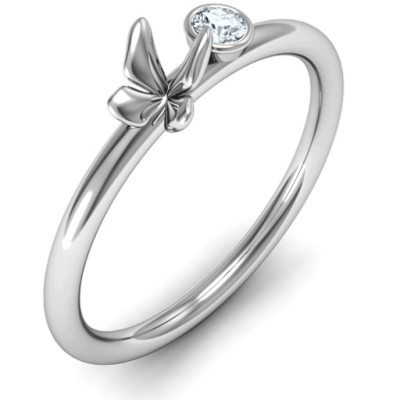 Soaring Butterfly with Stone 'Flower' Ring - Handmade By AOL Special