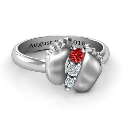 Sterling Silver Baby Foot Birthstone Ring - Handmade By AOL Special