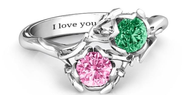 Engraved double deals gemstone ring