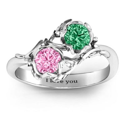 Sterling Silver Be-leaf In Love Double Gemstone Floral Ring - Handmade By AOL Special