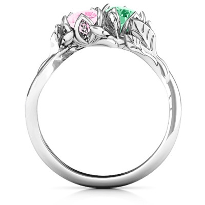 Sterling Silver Be-leaf In Love Double Gemstone Floral Ring - Handmade By AOL Special