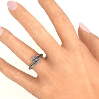 Sterling Silver Double Bypass Channel Set Accent Ring - Handmade By AOL Special