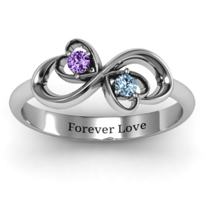 Sterling Silver Duo of Hearts and Stones Infinity Ring - Handmade By AOL Special