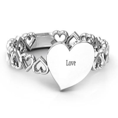 Sterling Silver Engravable Cut Out Hearts Ring - Handmade By AOL Special