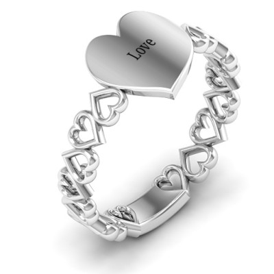 Sterling Silver Engravable Cut Out Hearts Ring - Handmade By AOL Special