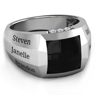 Sterling Silver Engravable Statement 6-Stone Men's Ring - Handmade By AOL Special