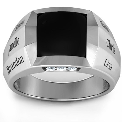 Sterling Silver Engravable Statement 6-Stone Men's Ring - Handmade By AOL Special