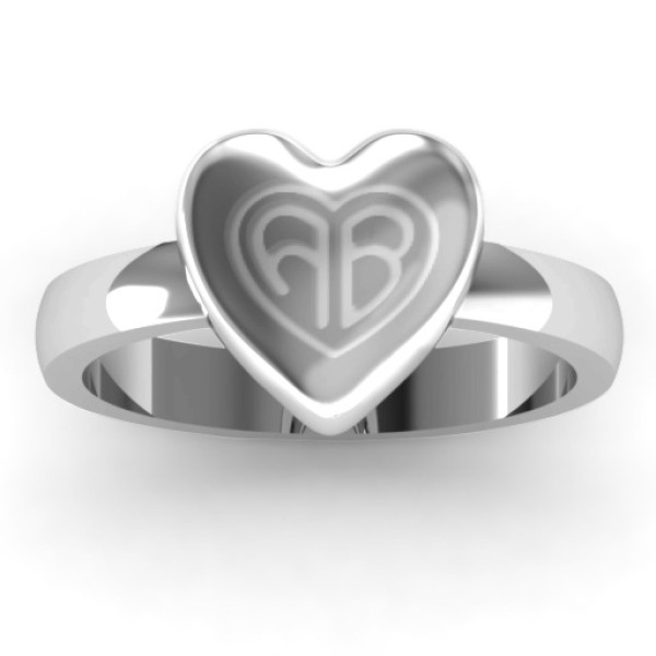 Sterling Silver Large Engraved Monogram Heart Ring - Handmade By AOL Special
