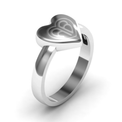 Sterling Silver Large Engraved Monogram Heart Ring - Handmade By AOL Special