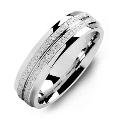 Sterling Silver Laser-Finish Men's Ring with Polished Edges - Handmade By AOL Special