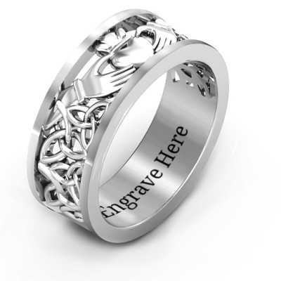 Sterling Silver Men's Celtic Claddagh Band Ring - Handmade By AOL Special