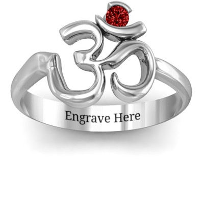 Sterling Silver Om - Sound of Universe Ring with Round Stone - Handmade By AOL Special
