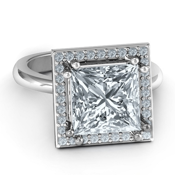 Sterling Silver Princess Cut Cocktail Ring with Halo - Handmade By AOL Special