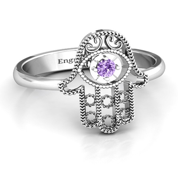 Sterling Silver Protection Hamsa Ring - Handmade By AOL Special