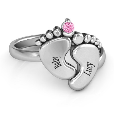 Sterling Silver Toe-tally In Love Engravable Birthstone Footprint Ring - Handmade By AOL Special