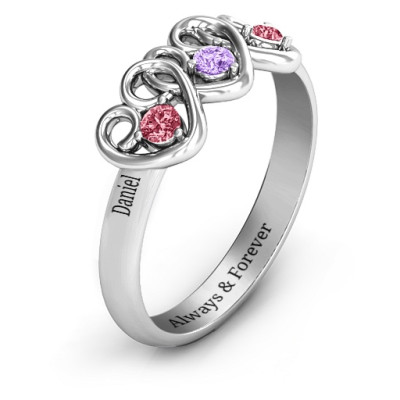 Three's Company Triple Heart Gemstone Ring - Handmade By AOL Special