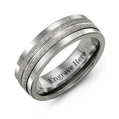 Tungsten Men's Double Row Brushed Tungsten Band Ring - Handmade By AOL Special