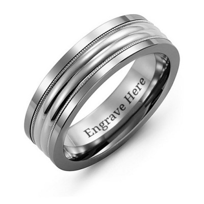 Tungsten Men's Double Row Inlay Tungsten Band Ring - Handmade By AOL Special