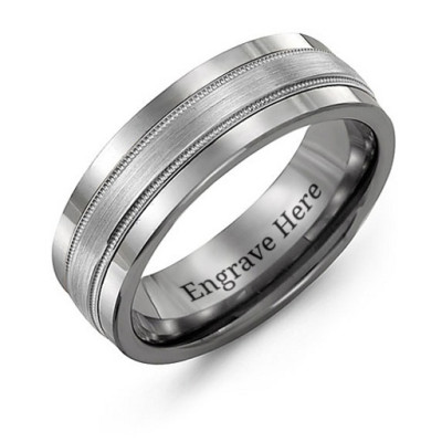 Tungsten Men's Grooved Centre Tungsten Band Ring - Handmade By AOL Special