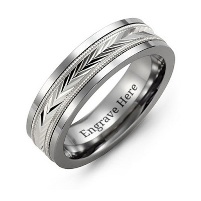 Tungsten Men's Tungsten Diamond Cut Inlay Band Ring - Handmade By AOL Special