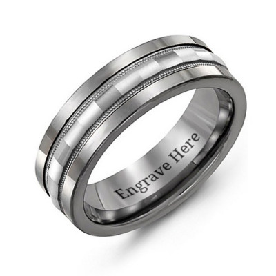 Tungsten Men's Tungsten Grooved Centre Band Ring - Handmade By AOL Special