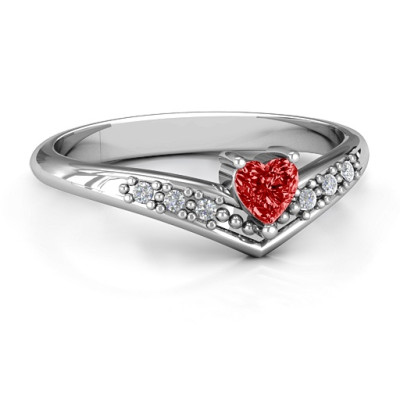 V-Accented Heart Ring - Handmade By AOL Special