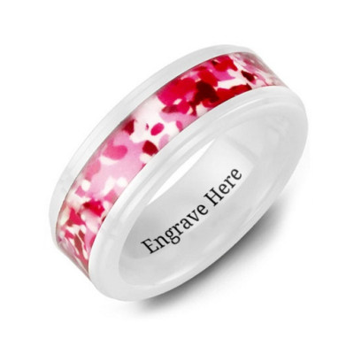 White Ceramic Ring with Colorful Camouflage Centrepiece - Handmade By AOL Special