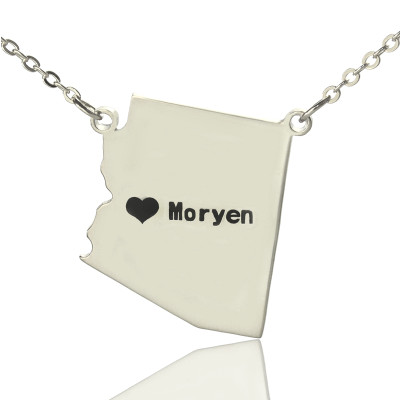 Custom Arizona State Shaped Necklaces With Heart Name Silver - Handmade By AOL Special