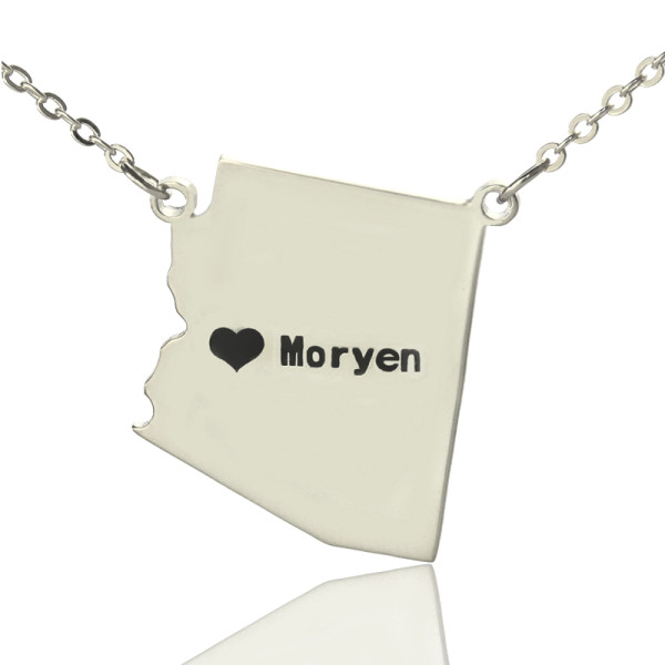 Custom Arizona State Shaped Necklaces With Heart Name Silver - Handmade By AOL Special