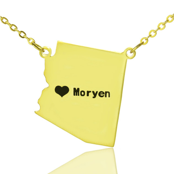 Custom Arizona State Shaped Necklaces With Heart Name Gold Plated - Handmade By AOL Special