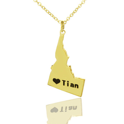 The Idaho State USA Map Necklace With Heart Name Gold Plated - Handmade By AOL Special