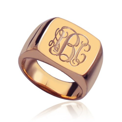 Square Script Monogram Initial Ring Rose Gold - Handmade By AOL Special