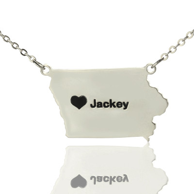 Iowa State USA Map Necklace With Heart Name Silver - Handmade By AOL Special