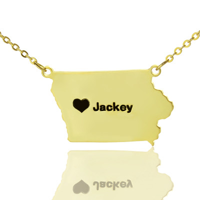Iowa State USA Map Necklace With Heart Name Gold Plated - Handmade By AOL Special
