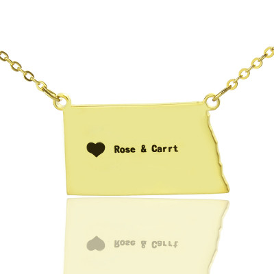 Personalized ND State USA Map Necklace With Heart Name Gold Plated - Handmade By AOL Special