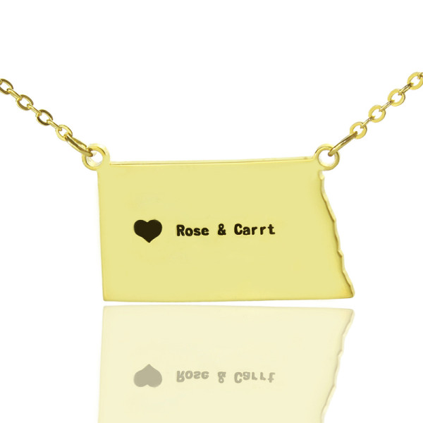 Personalized ND State USA Map Necklace With Heart Name Gold Plated - Handmade By AOL Special