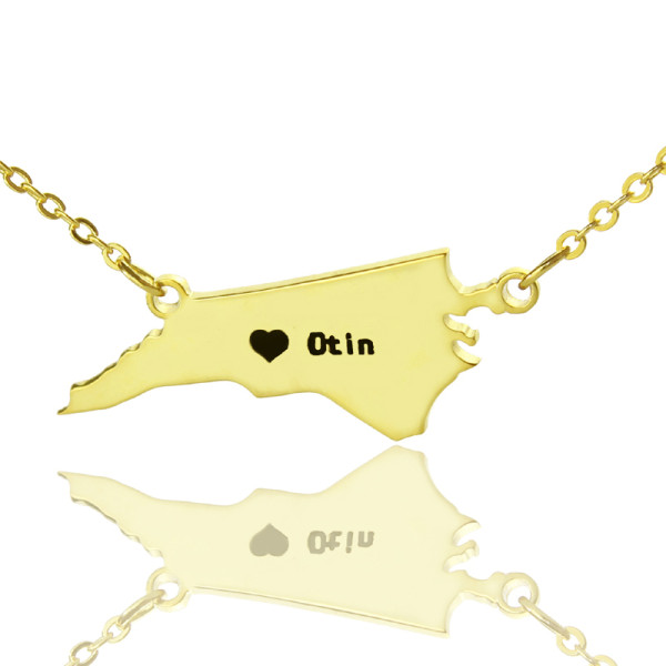Personalized NC State USA Map Necklace With Heart Name Gold Plated - Handmade By AOL Special