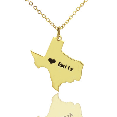 Texas State USA Map Necklace With Heart Name Gold Plated - Handmade By AOL Special