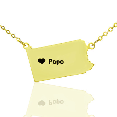 Personalized PA State USA Map Necklace With Heart Name Gold Plated - Handmade By AOL Special