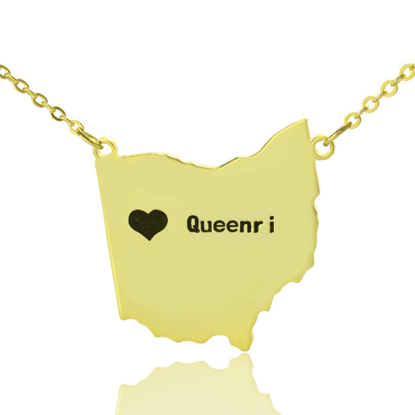 Custom Ohio State USA Map Necklace With Heart Name Gold Plated - Handmade By AOL Special